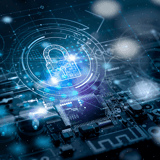 A glowing padlock symbol over a circuit board, representing digital security.