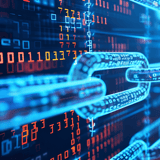 Digital chains with binary code on a futuristic background