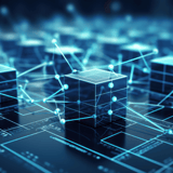 Glowing cubes connected by lines, representing a blockchain network
